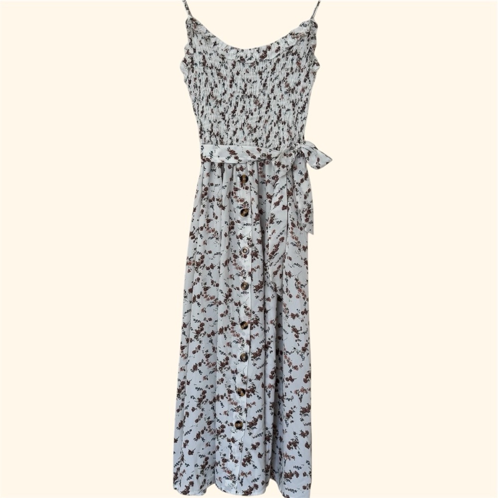 NWOT Midi Dress. Never Worn! White and Floral Print Dress. Cottagecore.
